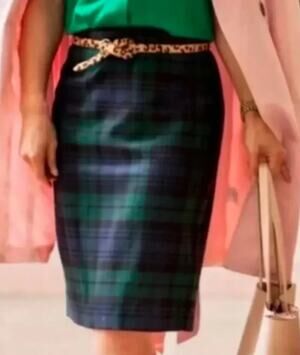 J. Crew Factory Navy and Green Tartan Plaid The Pencil Skirt Size 8